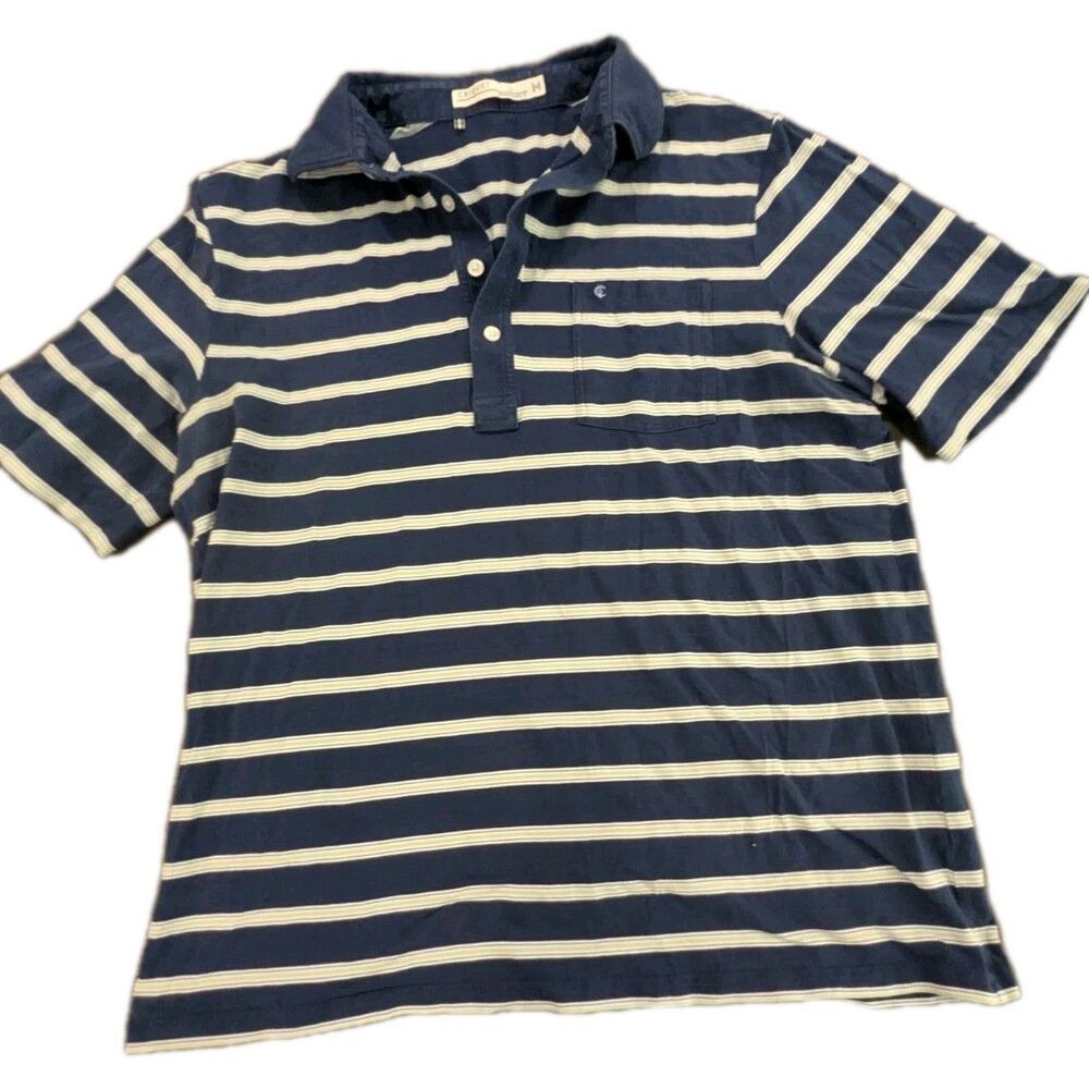Criquet Polo Shirt Mens Large Blue Striped Pima Cotton Short Sleeve Golf